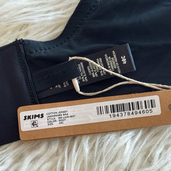 Skims Cotton Jersey T-shirt Bra Soot Size 40C - Picture 8 of 8
